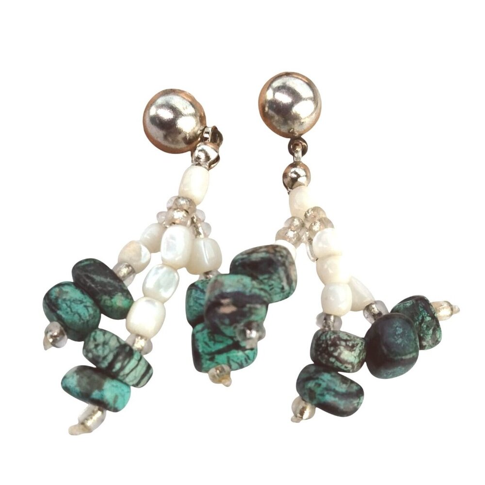 Turquoise Faux Pearl Beaded Dangle Earrings